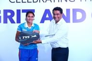 Indian women's hockey team captain Rani Rampal (L)